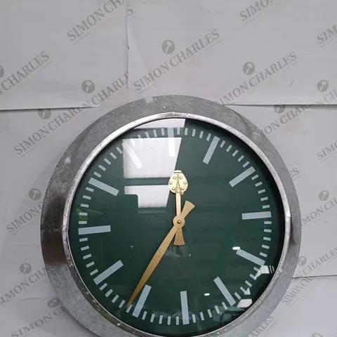 LARGE OUTDOOR GALVANISED STEEL CLOCK - GREEN FACE