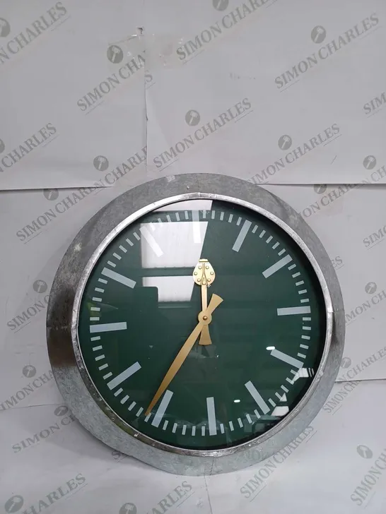 LARGE OUTDOOR GALVANISED STEEL CLOCK - GREEN FACE