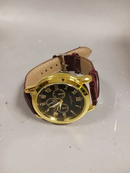 MENS LA BANUS WATCH – GOLD COLOUR CASE – LEATHER STRAP