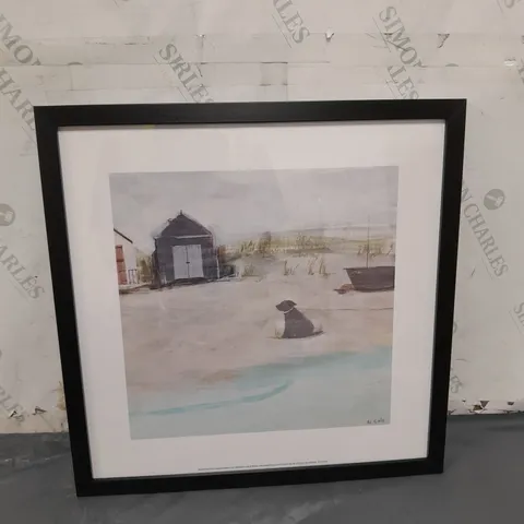 HANNAH COLE MULTI BEACH HUT & DOG FRAMED PRINT (40x40cm)