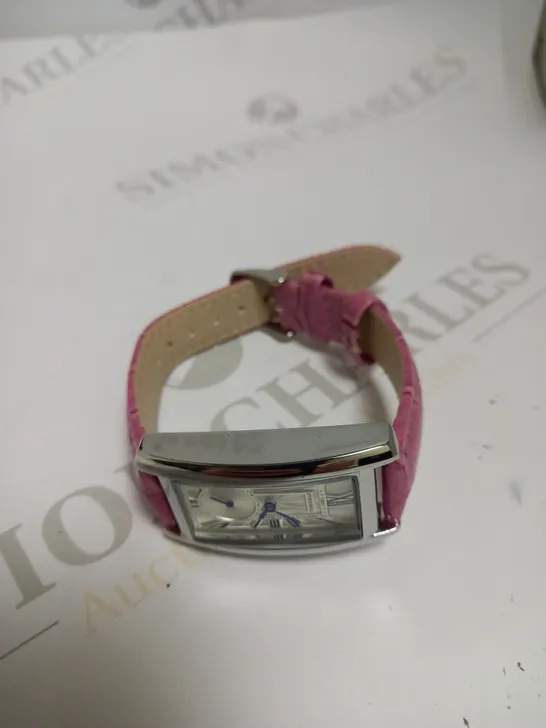 LADIES STOCKWELL WATCH – TEXTURED DIAL WITH SUB DIAL MINUTE HAND – PINK LEATHER STRAP 