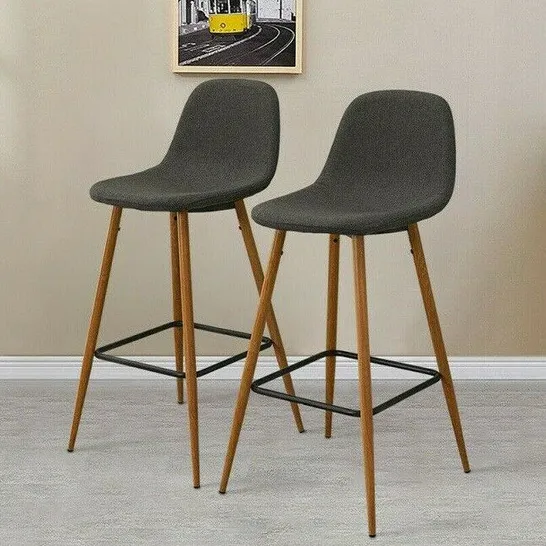 BOXED SET OF DESIGNER 2 GREY FABRIC BAR STOOLS (1 BOX)