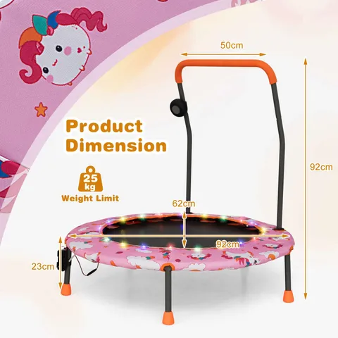 BOXED COSTWAY MINI TRAMPOLINE FOR CHILDREN WITH LED LIGHTS AND PADDED SAFETY HANDLE - PINK