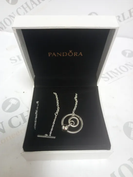 PANDORA SILVER RING CHAIN PENDANT NECKLACE 