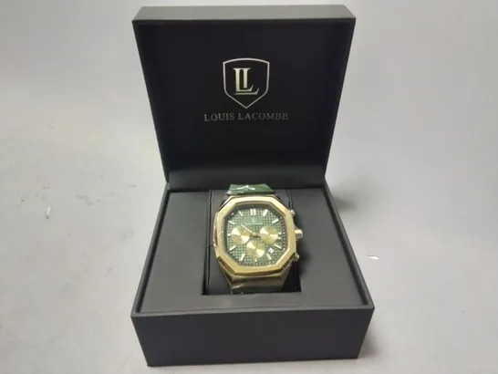 LOUIS LACOMBE STAINLESS STEEL GENTS CHRONOGRAPH WATCH WITH GREEN RUBBER STRAP