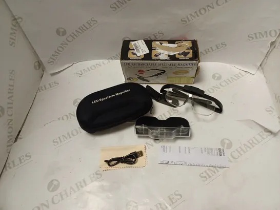 BOXED LED RECHARGEABLE SPECTACLE MAGNIFIER WITH CASE, INSTRUCTIONS, USB CABLE AND CLEANING CLOTH