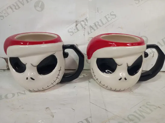 LOT OF 2 FESTIVE JACK SKELLINGTON SHAPED MUGS