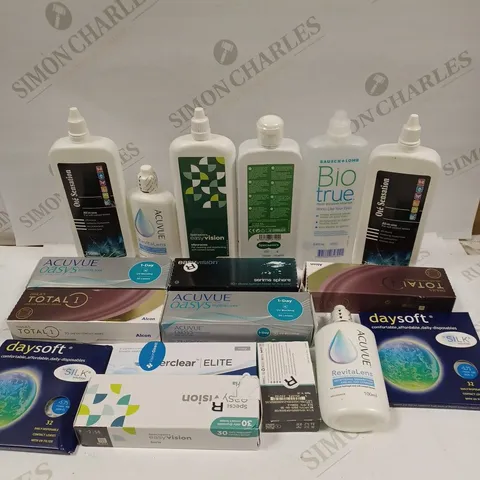 BOX TO CONTAIN APPROX. 30 X ASSORTED VISION CARE PRODUCTS. INCLUDES CONTACT LENSES, CLEANING SOLUTION ETC. BRANDS VARY - COLLECTION ONLY