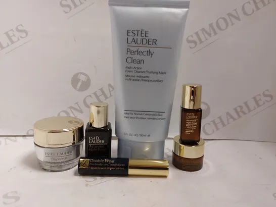 BOX OF APPROX 5 ESTEE LAUDER ITEMS TO INCLUDE PERFECTLY CLEAN PURFIYING MASK, DAY WEAR CREAM, ADVANCED NIGHT REPAIR