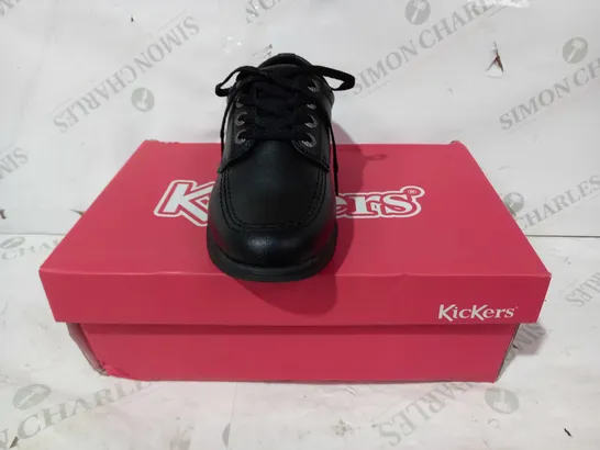 BOXED PAIR OF KICKERS LACE UP SHOES IN BLACK UK SIZE 3