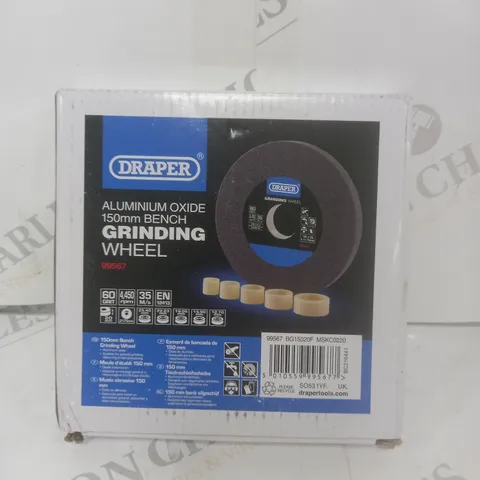 BOXED DRAPER ALUMINIUM OXIDE 150MM BENCH GRINDING WHEEL 