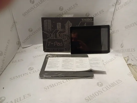 BOXED TOSCIDO TABLET WITH 10" SCREEN, CASE, POWER SUPPLY AND MANUAL.`