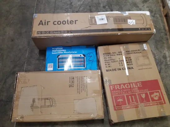 PALLET OF ASSORTED PRODUCTS INCLUDING AIR COOLER, INSECT KILLER, LUGGAGE TROLLEY CART, LED MIRROR