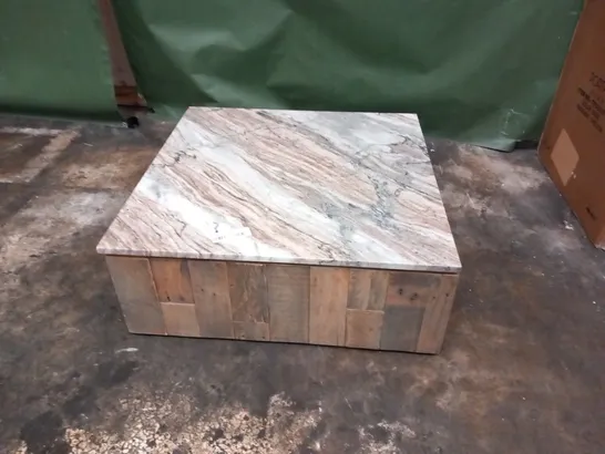 DESIGNER DRIFTWOOD EFFECT COFFEE TABLE WITH MARBLE TOP 