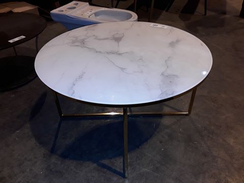 DESIGNER CIRCULAR MARBLE EFFECT GLASS TOP COFFEE TABLE
