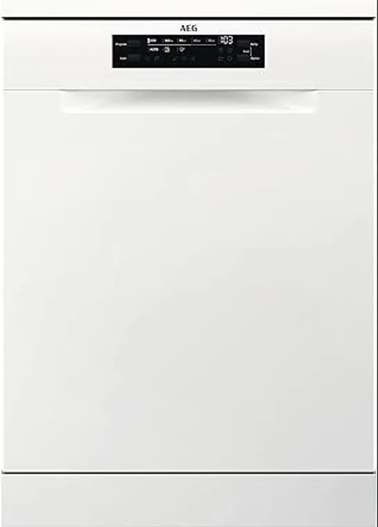 AEG 6000 SERIES DISHWASHER FFB53937ZW, MAXIFLEX SATELLITECLEAN FREESTANDING DISHWASHER WITH AIRDRY AND EXTRAHYGIENE TECHNOLOGY, 14 SETTINGS, ENERGY CLASS D 