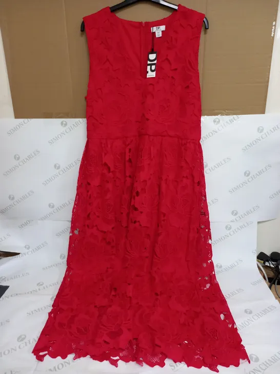 DOROTHY PERKINS V-NECK LACE MIDI DRESS IN RED - SIZE 18