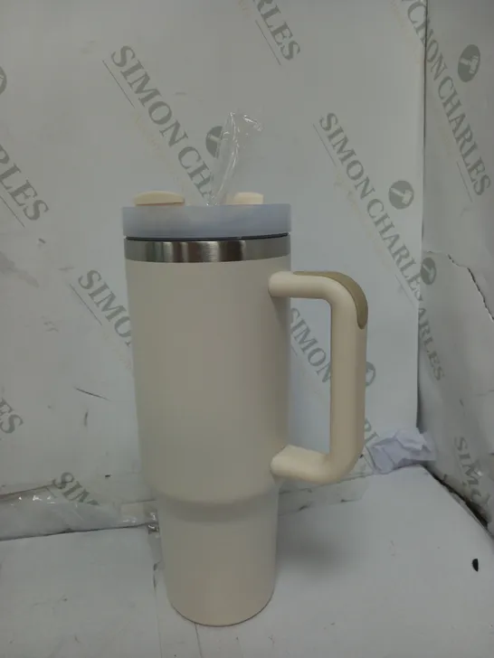 UNBRANDED INSULATED METAL TRAVEL TUMBLER IN OFF WHITE