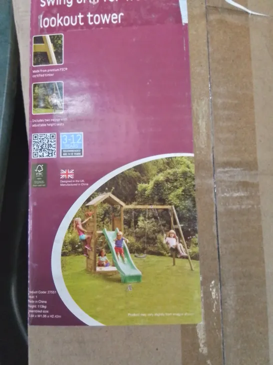 PLUM WOODEN LOOKOUT TOWER & SWINGSET (7 BOXES/ITEMS)