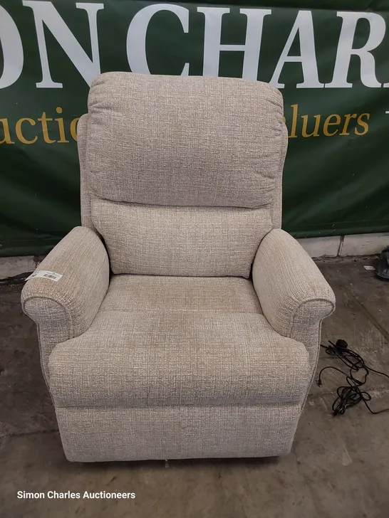 QUALITY BRITISH DESIGNER G PLAN NEWMARKET DUEL ELEVATE EASY CHAIR LOOM CLAY FABRIC 