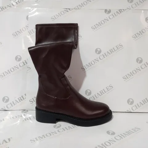 BOXED PAIR OF ALDO ANNE BOOTS IN DEEP CHESTNUT COLOUR UK SIZE 5