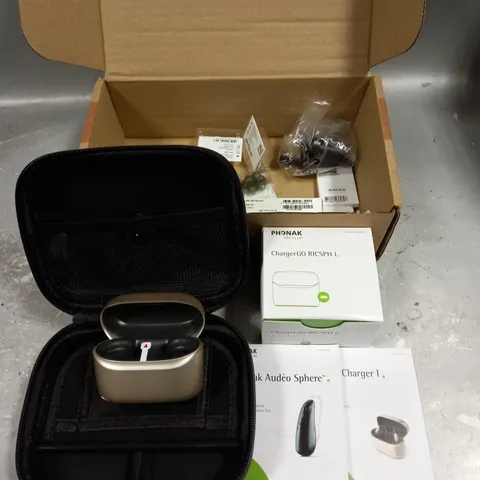 BOX OF APPROXIMATELY 8 ASSORTED PHONAK HEARING AID ACCESSORIES