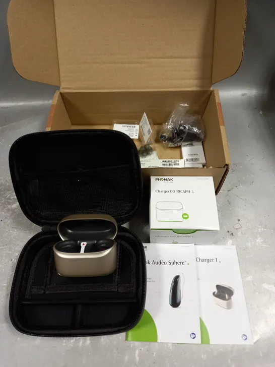 BOX OF APPROXIMATELY 8 ASSORTED PHONAK HEARING AID ACCESSORIES