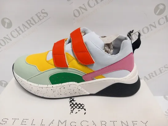 BOXED PAIR OF STELLA MCCARTNEY KIDS MULTICOLOUR TRAINERS WITH STRAPS SIZE 34