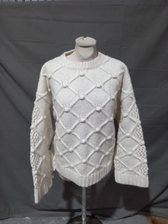 MINT VELVET CREAM BOBBLE TIE JUMPER SIZE SMALL 