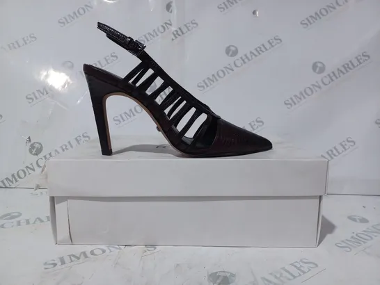 BOXED PAIR OF REISS DAPHNE SLINGBACK HEELS IN POMEGRANATE UK SIZE 3