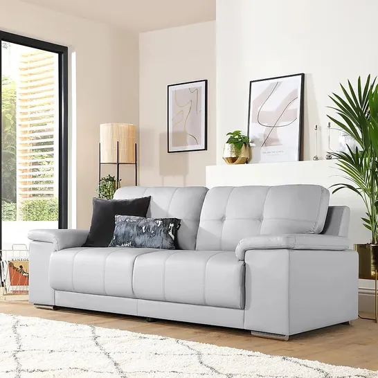 BOXED DESIGNER KANSAS LIGHT GREY FAUX LEATHER THREE SEATER SOFA (ONE BOX)